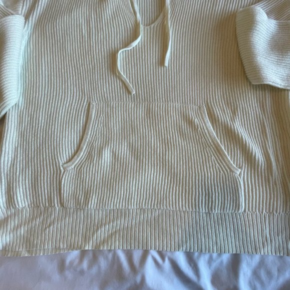 NWOT J.Crew Ribbed Cotton Cashmere Pullover Hoodie Sweater in Cream - L - Picture 6 of 6